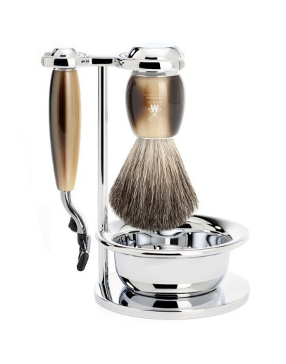 Muehle Vivo - Бритвенный набор Смола Цвет рога Натуральный барсучий ворс Бритва Mach3 Чаша