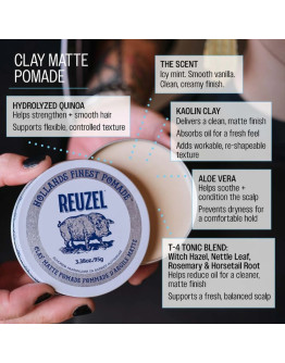 Reuzel Clay Matte Pomade - Матовая глина-помада для укладки волос 95 гр