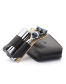 Muehle - Дорожный бритвенный набор Чехол из натуральной черной кожи Дорожный помазок Дорожная бритва Fusion