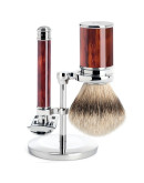 Muehle Traditional - Бритвенный набор Смола черепахового цвета Барсучий ворс высшей категории Silvertip Т-образная бритва