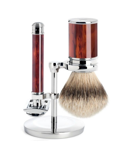 Muehle Traditional - Бритвенный набор Смола черепахового цвета Барсучий ворс высшей категории Silvertip Т-образная бритва