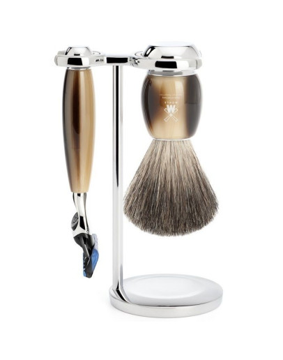 Muehle Vivo - Бритвенный набор Смола Цвет рога Натуральный барсучий ворс бритва Fusion