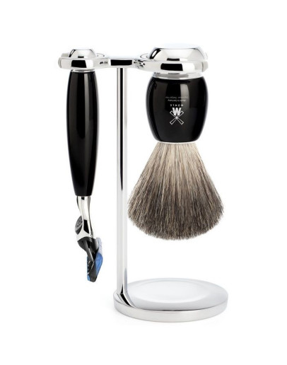 Muehle Vivo - Бритвенный набор Черная смола Натуральный барсучий ворс Бритва Fusion