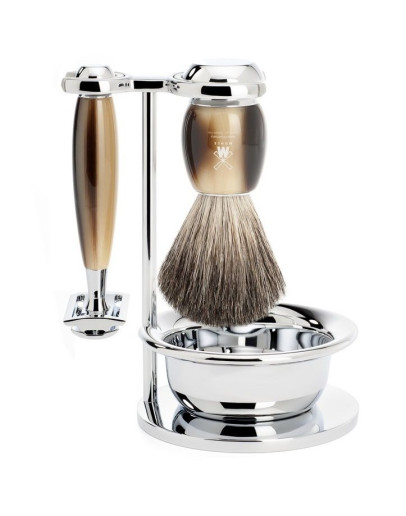 Muehle Vivo - Бритвенный набор Смола Цвет рога Натуральный барсучий ворс Т-образная бритва Чаша