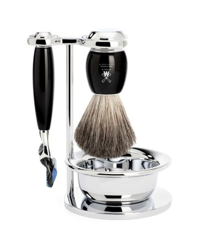 Muehle Vivo - Бритвенный набор Черная смола Натуральный барсучий ворс Бритва Fusion Чаша