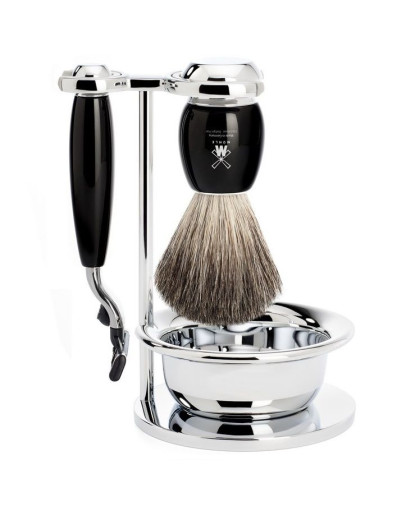 Muehle Vivo - Бритвенный набор Черная смола Натуральный барсучий ворс Бритва Mach3 Чаша