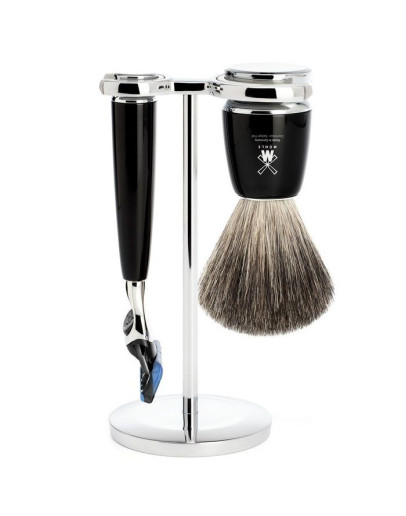 Muehle Rytmo - Бритвенный набор Черная смола Натуральный барсучий ворс Бритва Fusion
