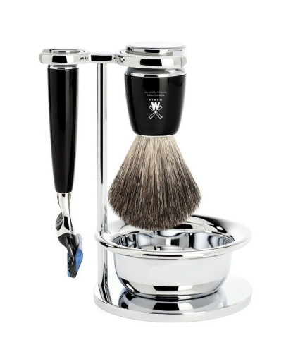 Muehle Rytmo - Бритвенный набор Черная смола Натуральный барсучий ворс Бритва Fusion Чаша