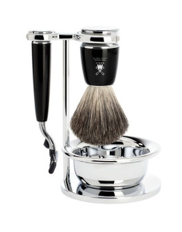 Muehle Rytmo - Бритвенный набор Черная смола Натуральный барсучий ворс Бритва Mach3 Чаша