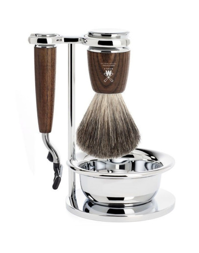 Muehle Rytmo - Бритвенный набор Ясень Натуральный барсучий ворс Бритва Mach3 Чаша