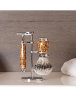 Muehle Purist - Бритвенный набор Каповая береза Барсучий ворс высшей категории Silvertip Т-образная бритва