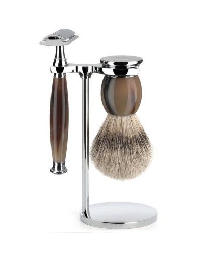 Muehle Sophist - Бритвенный набор Натуральный рог Барсучий ворс высшей категории Silvertip Т-образная бритва