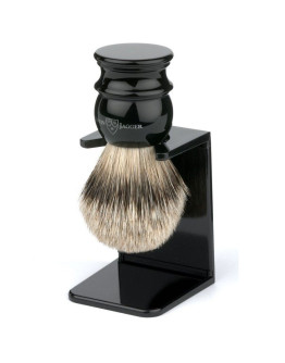 Edwin Jagger Large Black Silver Tip 3EJ466LDS - Помазок Черная смола Барсучий ворс с подставкой