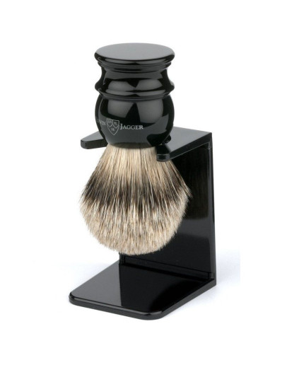 Edwin Jagger Large Black Silver Tip 3EJ466LDS - Помазок Черная смола Барсучий ворс с подставкой
