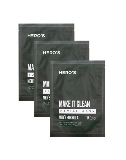 Hero S Make It Clean Facial Mask - Тканевая маска для проблемной кожи 3 штуки по 20 гр